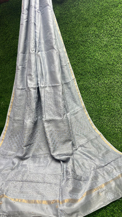 Vidushi Pure Chanderi Chikankari Saree