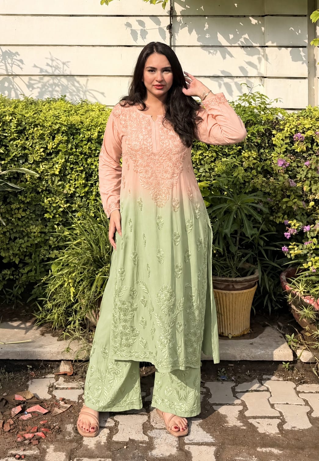 Aakriti Dual Shade Pure Modal Cotton Pastel Chikankari Set
