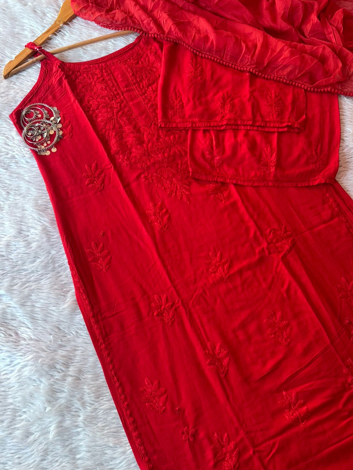 Hina Noodle Strap Long Chikankari Kurta Set