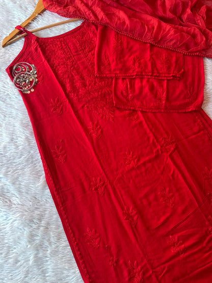 Hina Noodle Strap Long Chikankari Kurta Set