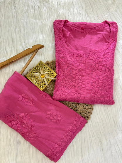 Modal Cotton Chikankari Kurta Bottom Set