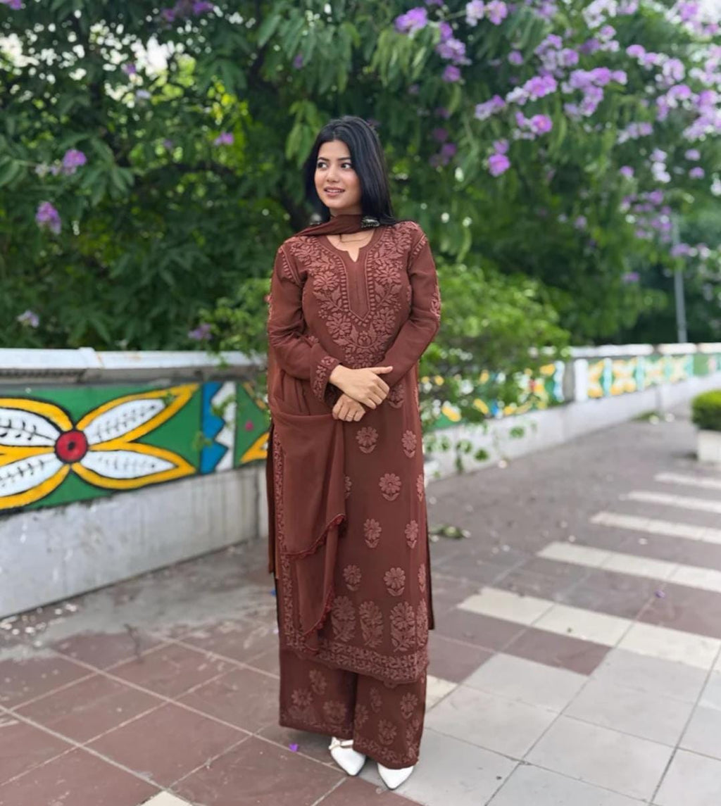 Noora Pure Viscose Georgette 3D Handembroidred Suit Set