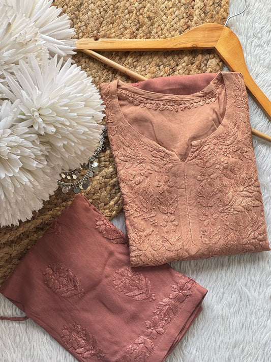 Ombre Chikankari kurta bottom Co-ord Set