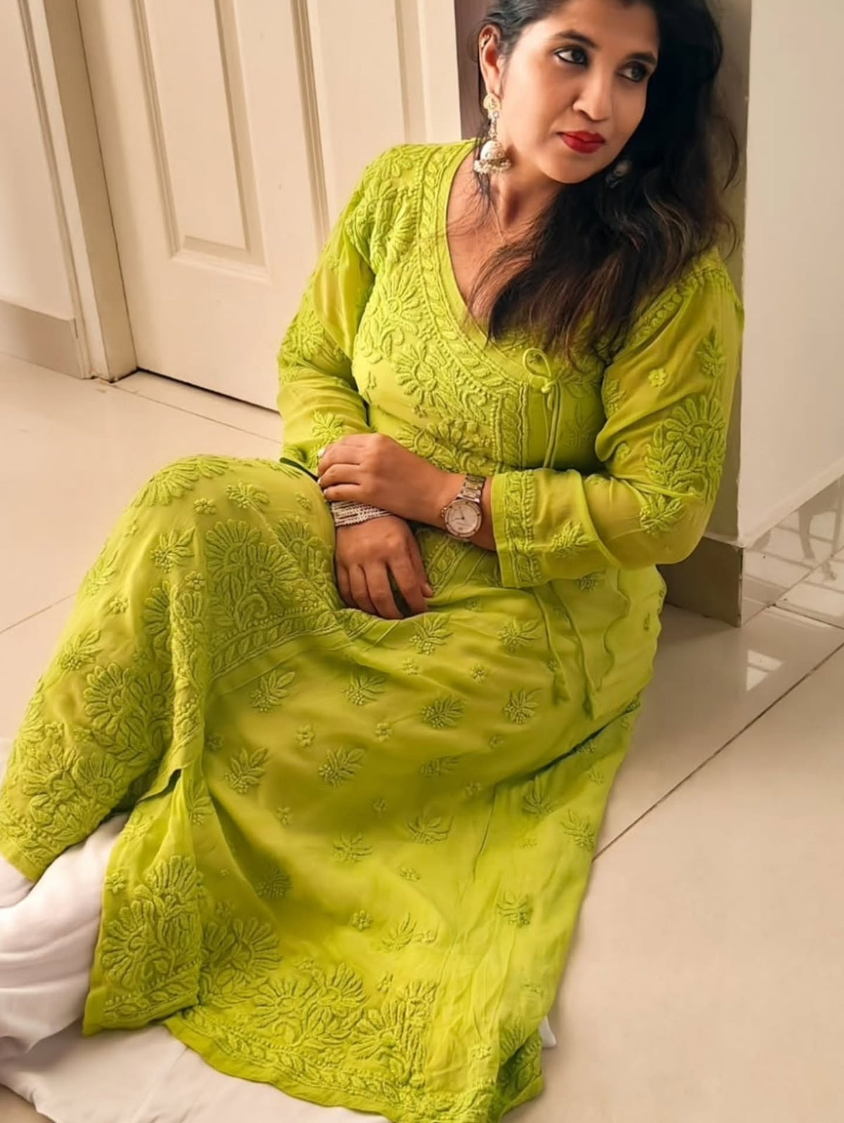 Angrakha - Pure Viscose Georgette 3D Handembroired