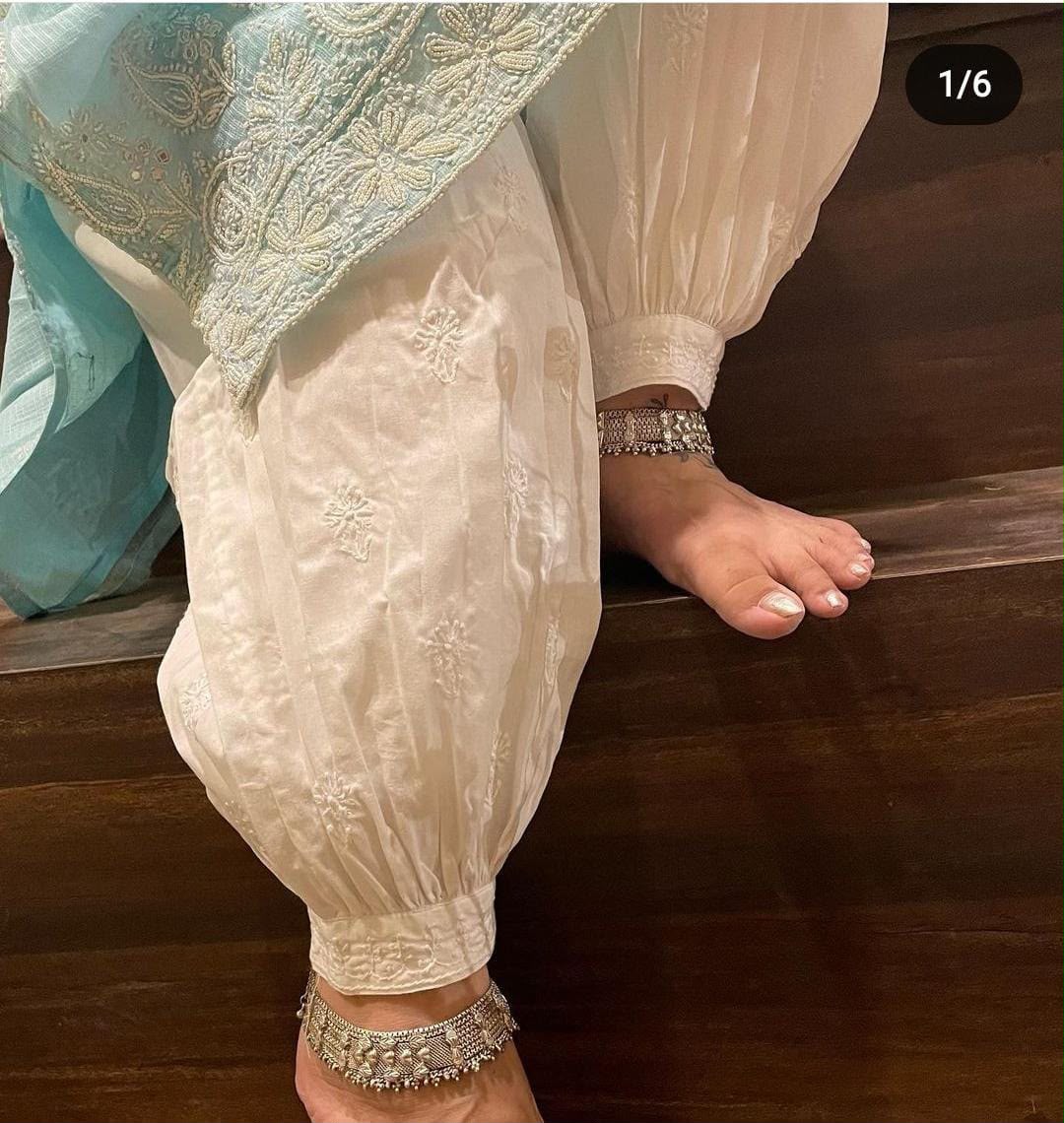 White Afgani Cotton Chikankari  hand embroidered Salwar