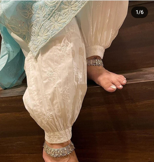 White Afgani Cotton Chikankari  hand embroidered Salwar