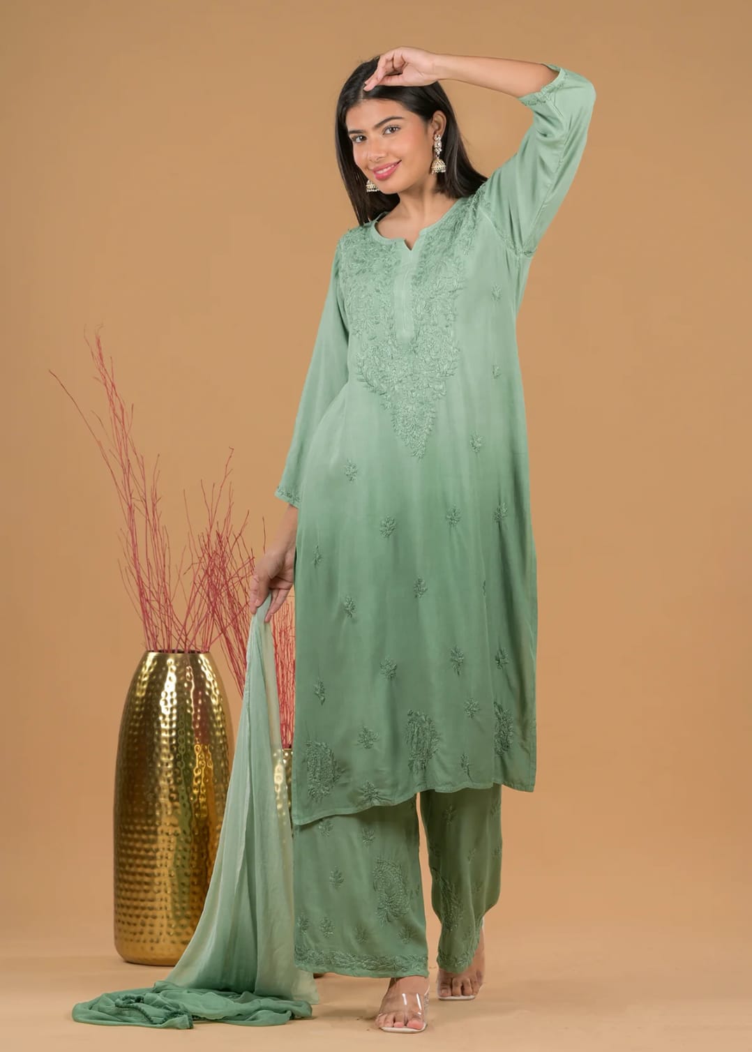 Sarah Ombre Soft Reyon Chikankari set