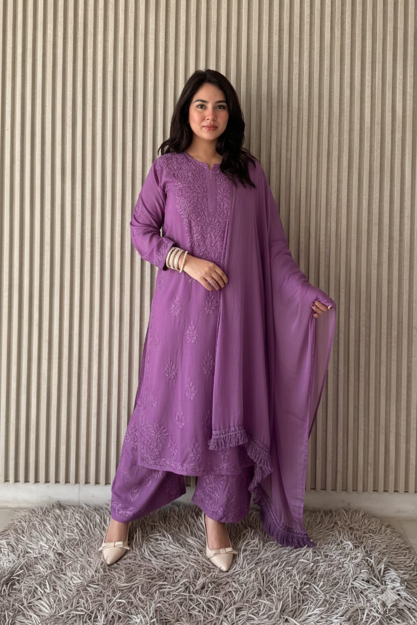 Farah Soft Cotton Modal Chikankari Suit Set