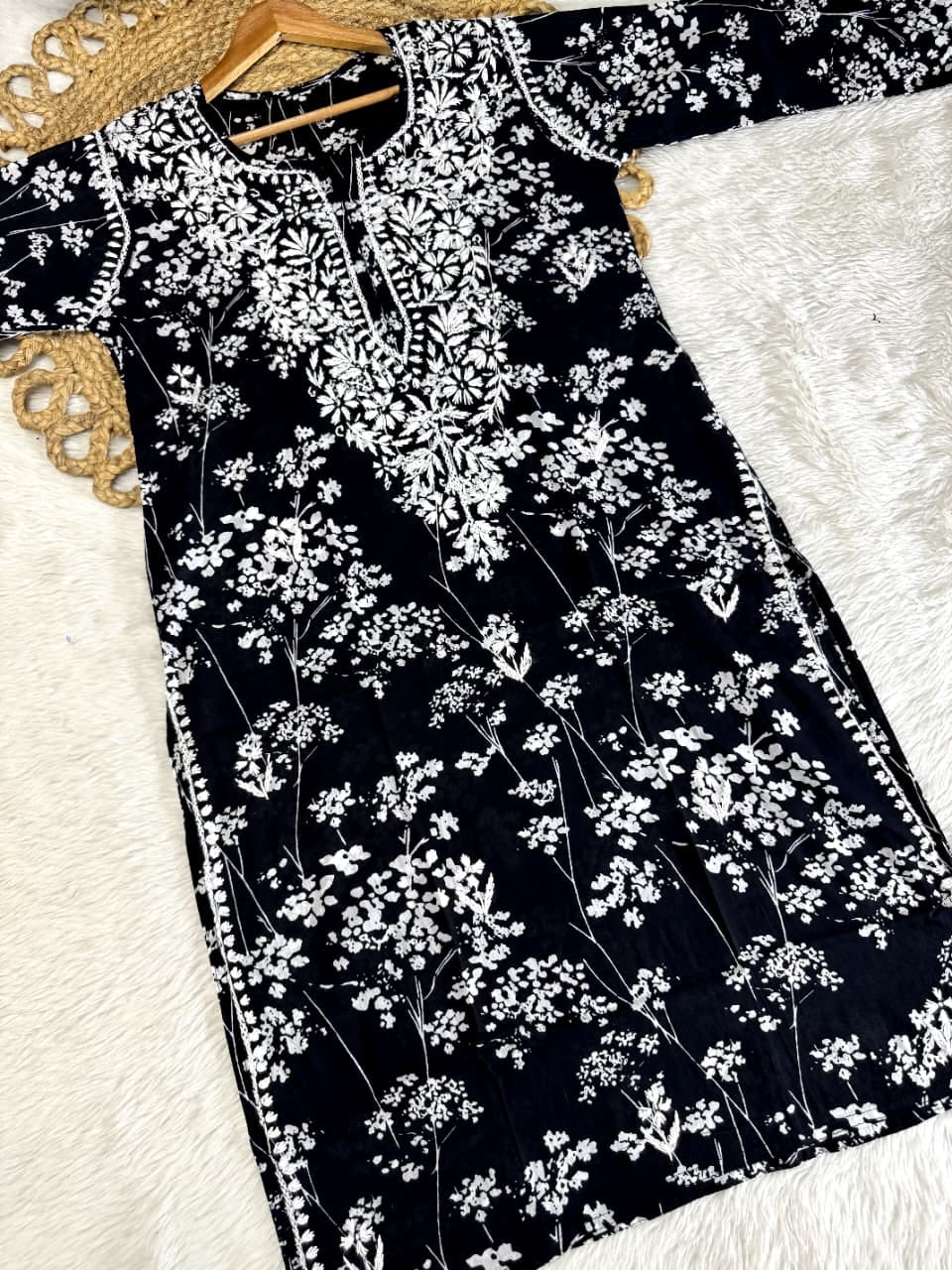 Farhaa Floral Long MulMul  Cotton kurta