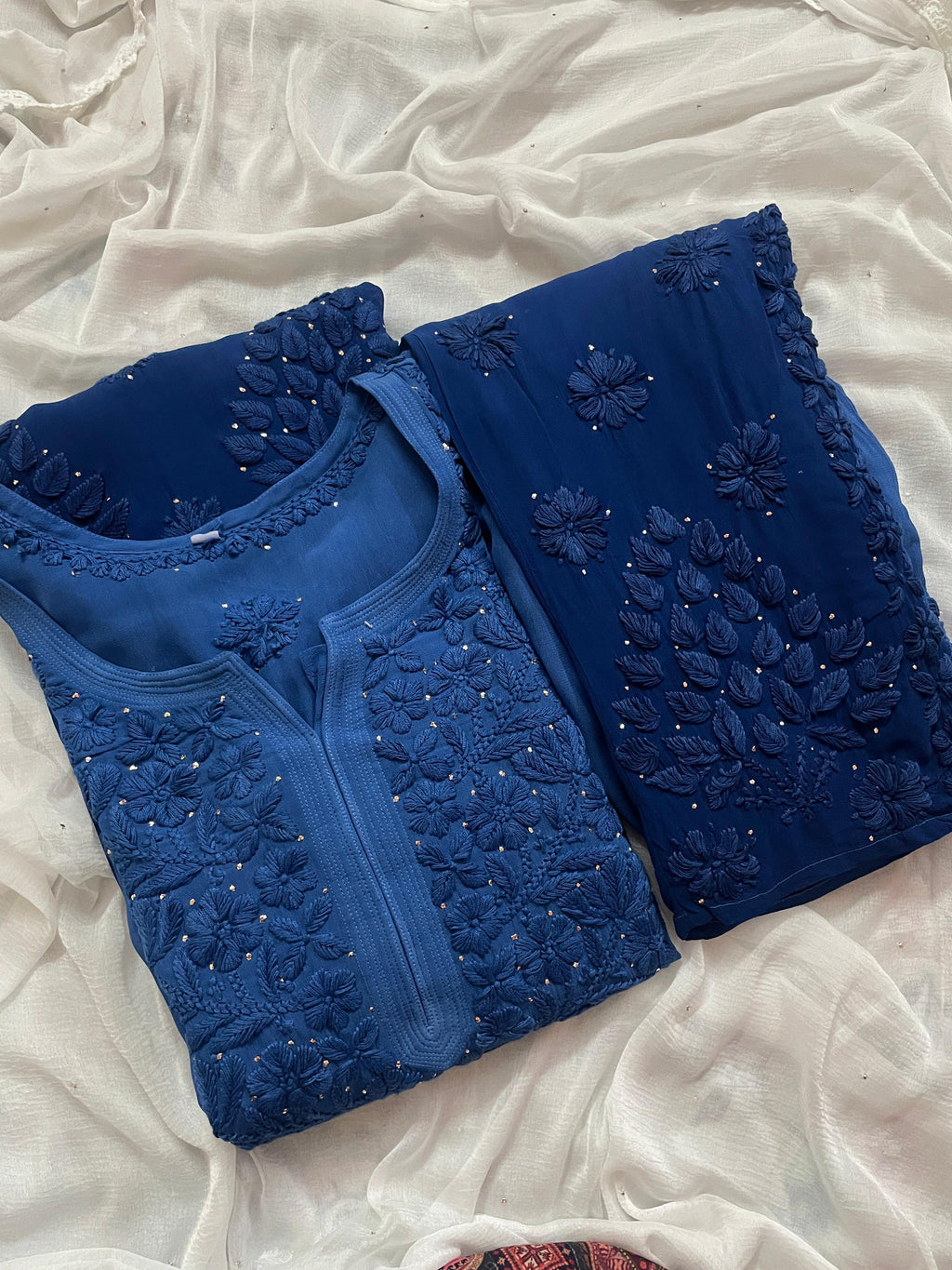 Pure Viscose Georgette 3D Handembroidred Suit Set