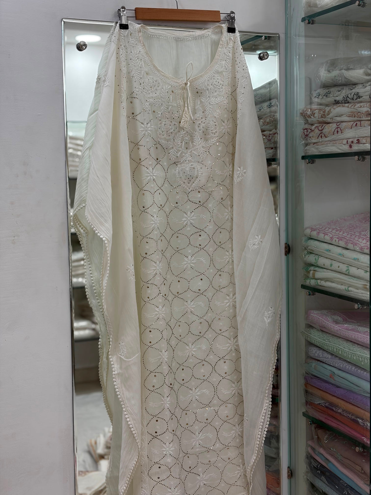 Semi Stitched Kafatan Pure Mulmul chanderi Fabric