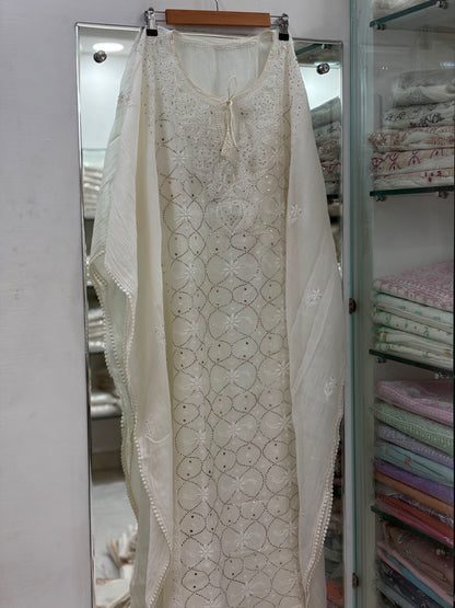 Semi Stitched Kafatan Pure Mulmul chanderi Fabric