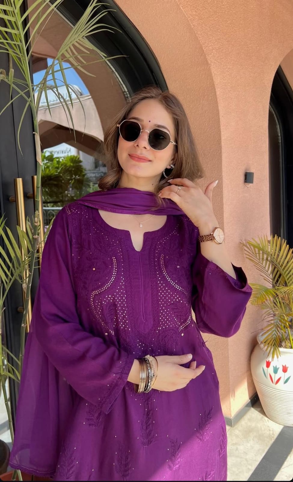 Aabha Soft Reyon Heavy Mukaish Embellished Chikankari Set