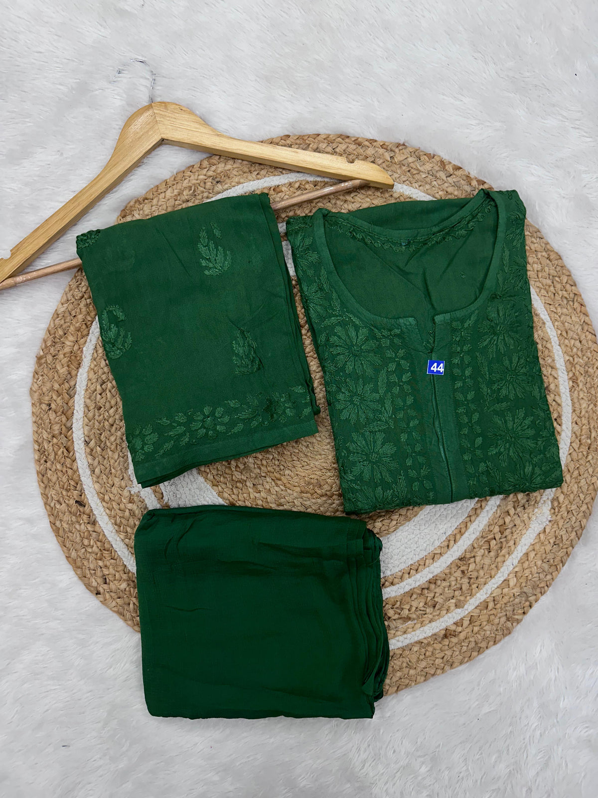Reyon Chikankari Kurta Bottom Dupatta Set