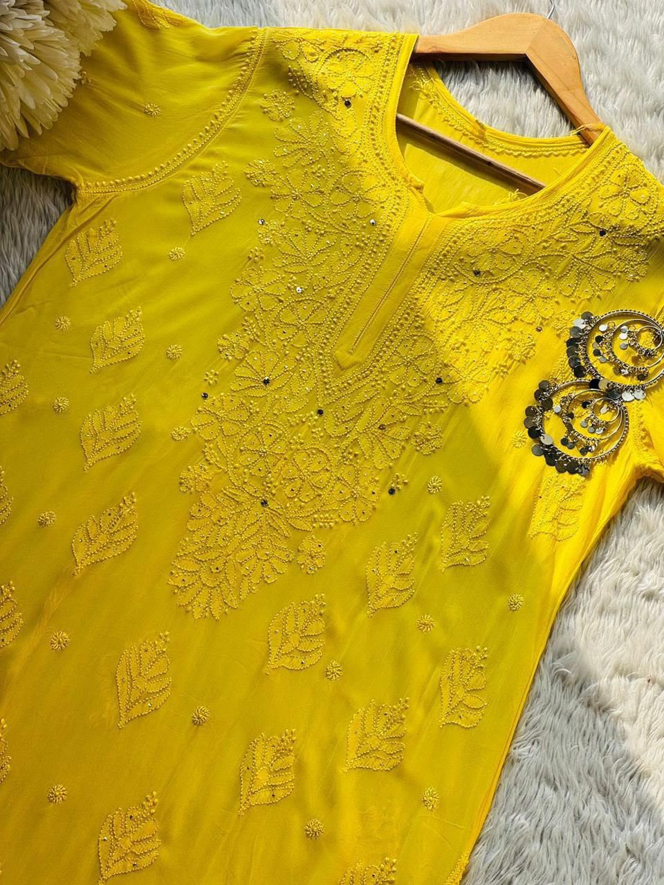 Dua Resham Gaala Butti Viscose Long chikankari