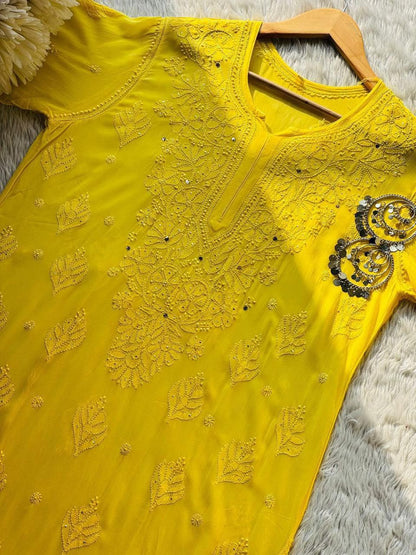 Dua Resham Gaala Butti Viscose Long chikankari