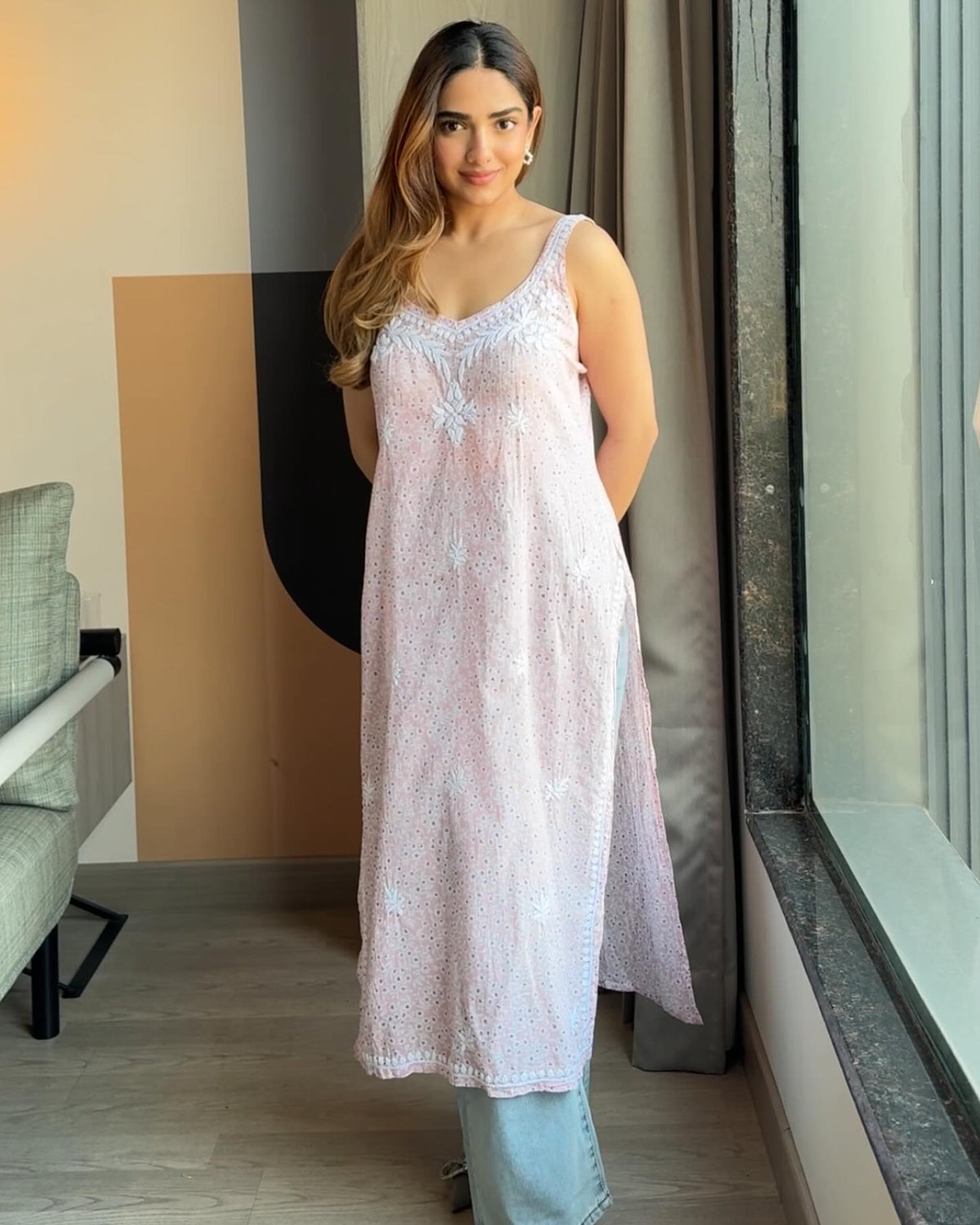 Backless Chikankari Long Kurti