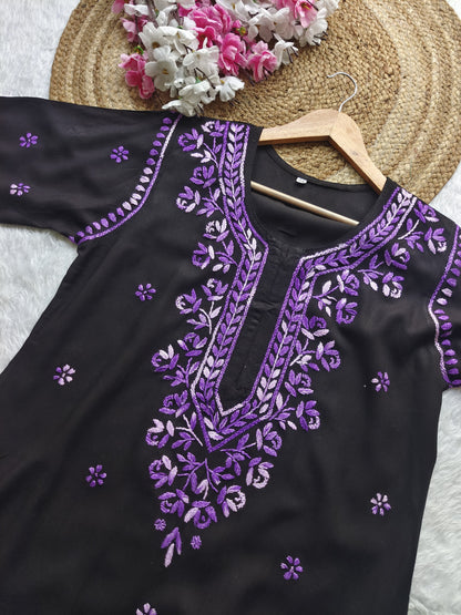 Dual Thread Chikankari Long Kurti