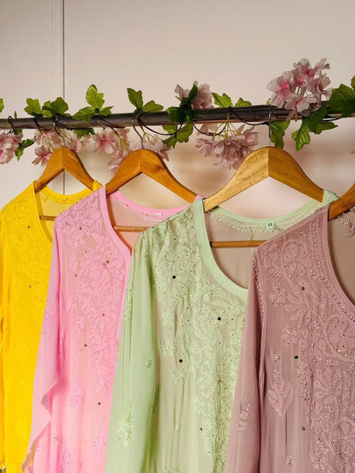Dua Resham Gaala Butti Viscose Long chikankari