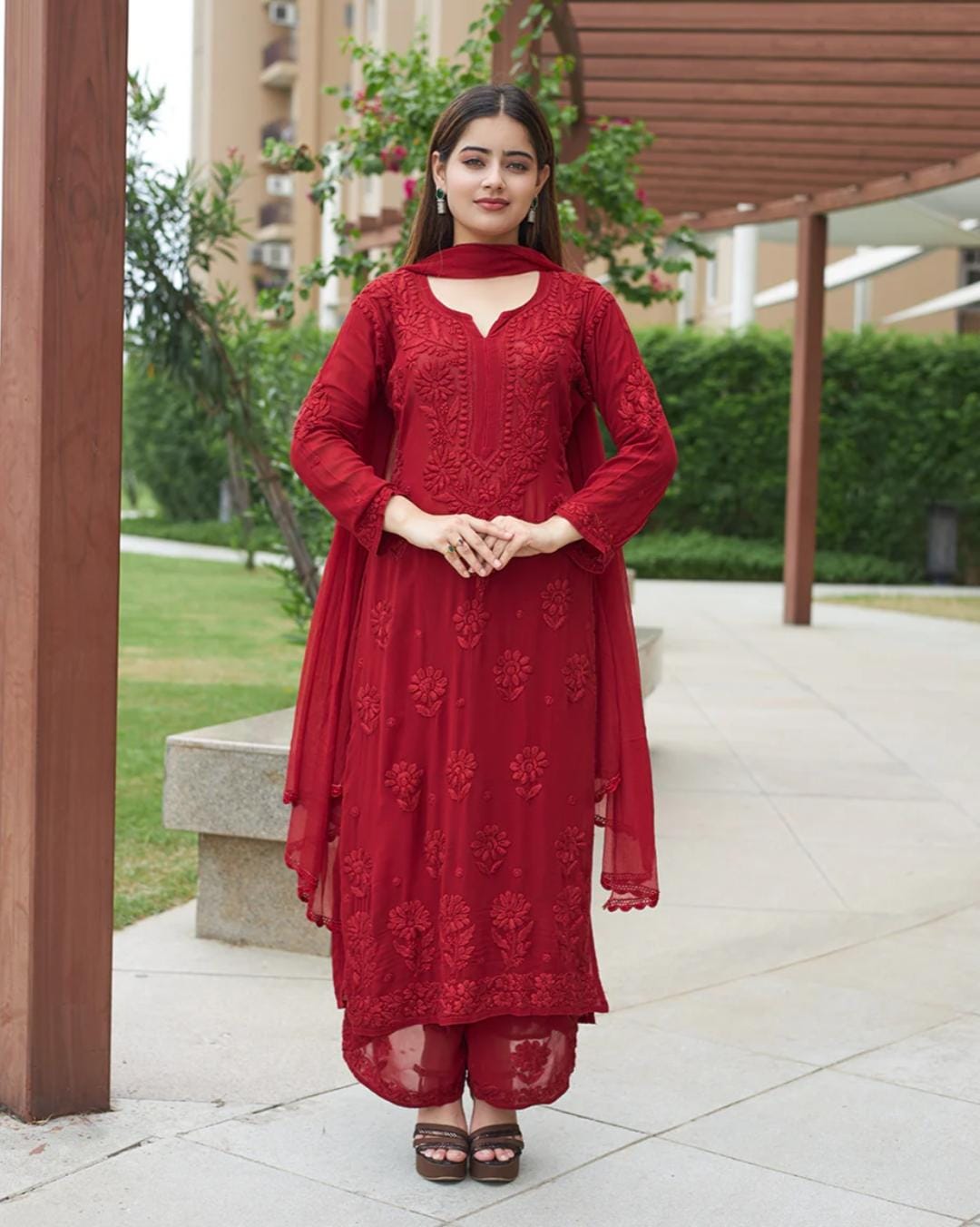 Noora Pure Viscose Georgette 3D Handembroidred Suit Set