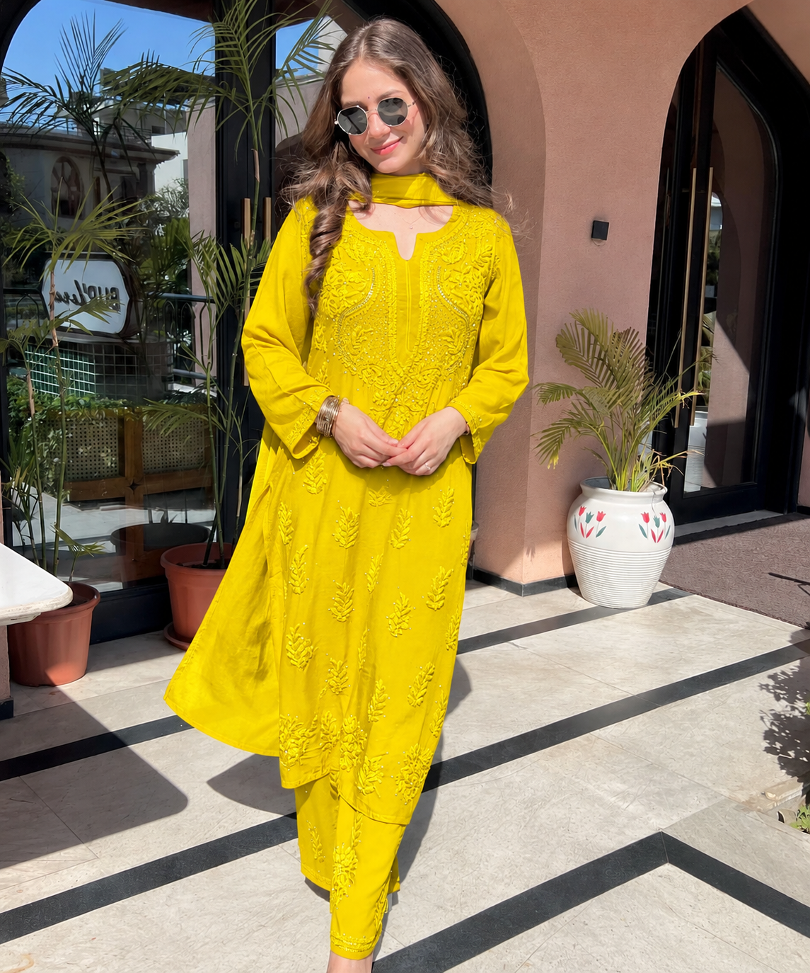 Aabha Soft Reyon Heavy Mukaish Embellished Chikankari Set