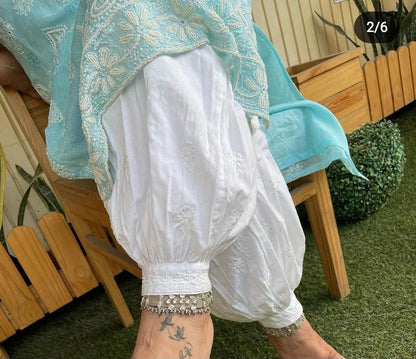 White Afgani Cotton Chikankari  hand embroidered Salwar