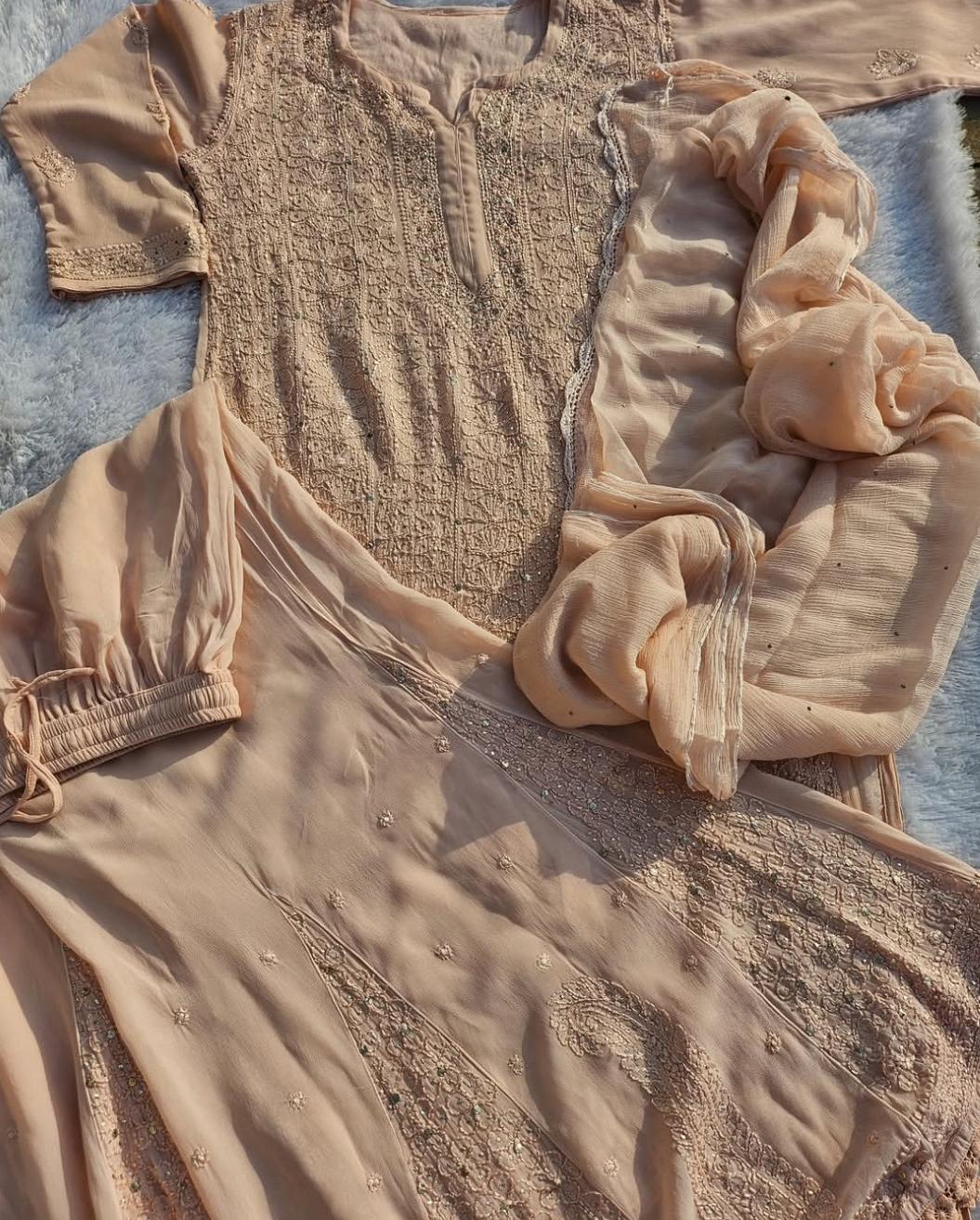 Rosy Pure Viscose Full Jaal Mukaish Set