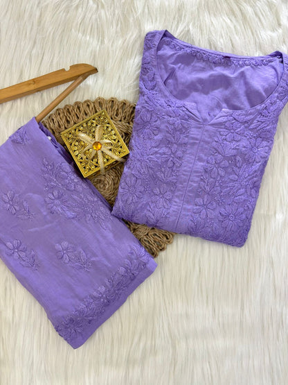 Modal Cotton Chikankari Kurta Bottom Set