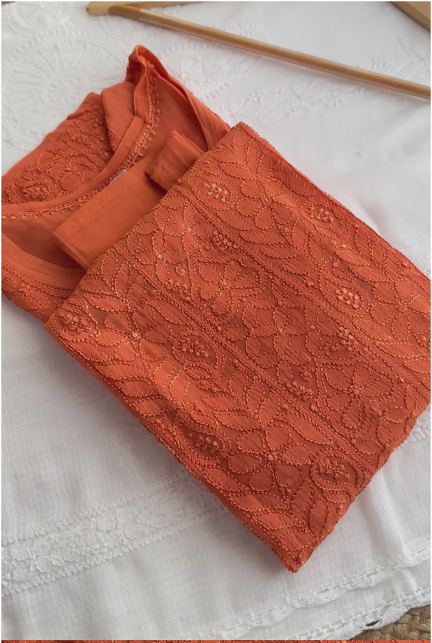 Dia Pure Full Jaal Georgette Fine Chikankari Kurta Set
