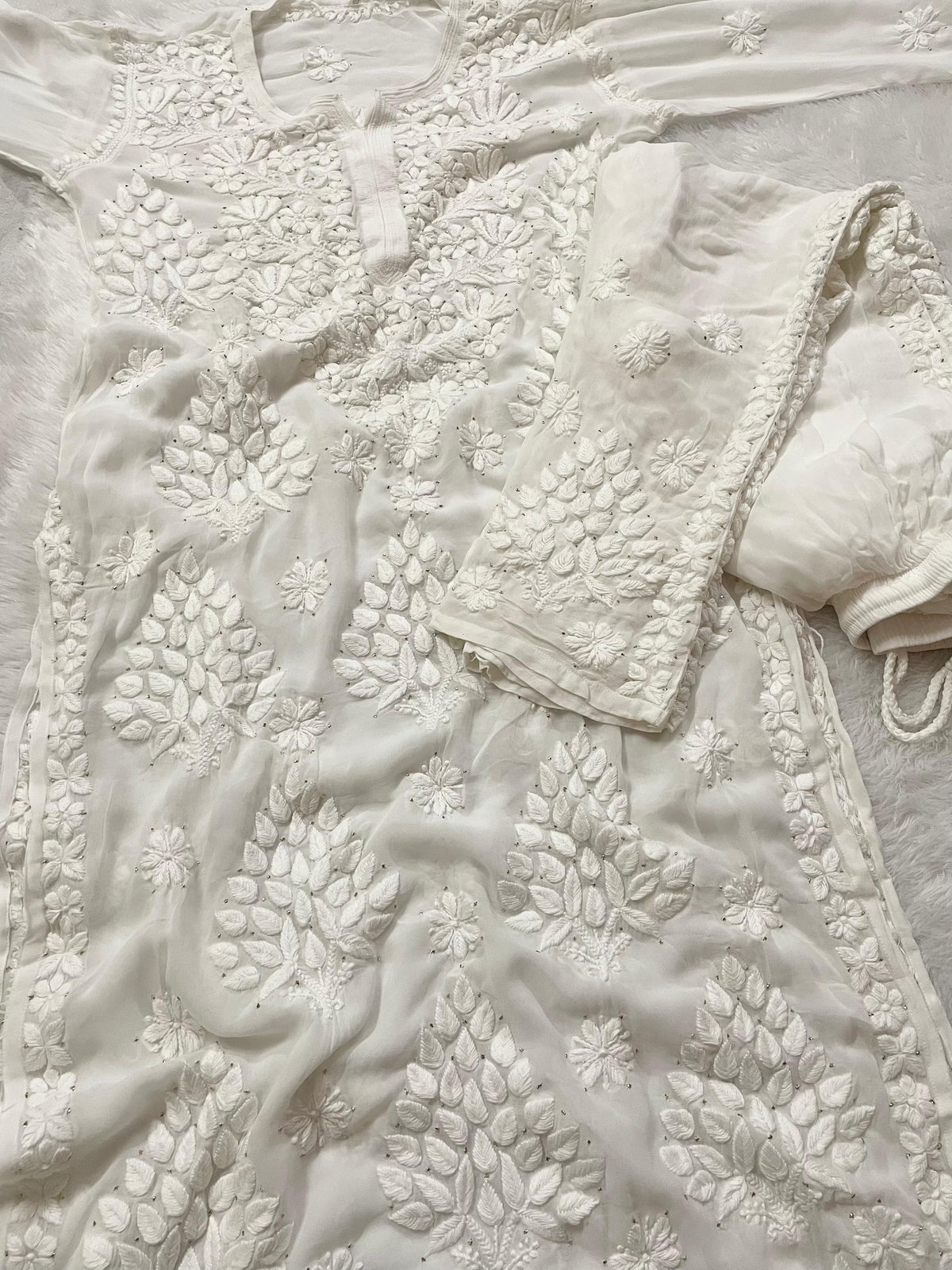 Pure Viscose Georgette 3D Hand embroidery Suit Set