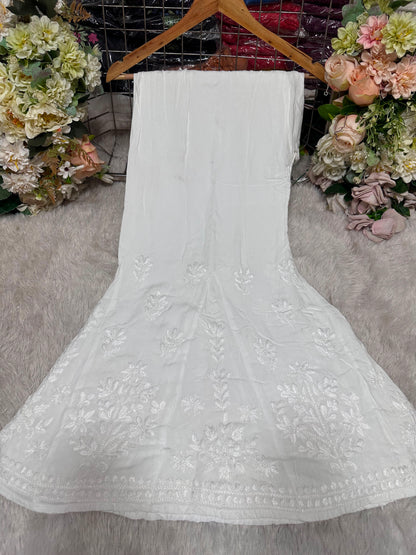 White Reyon Chikankari Handwork Sharara