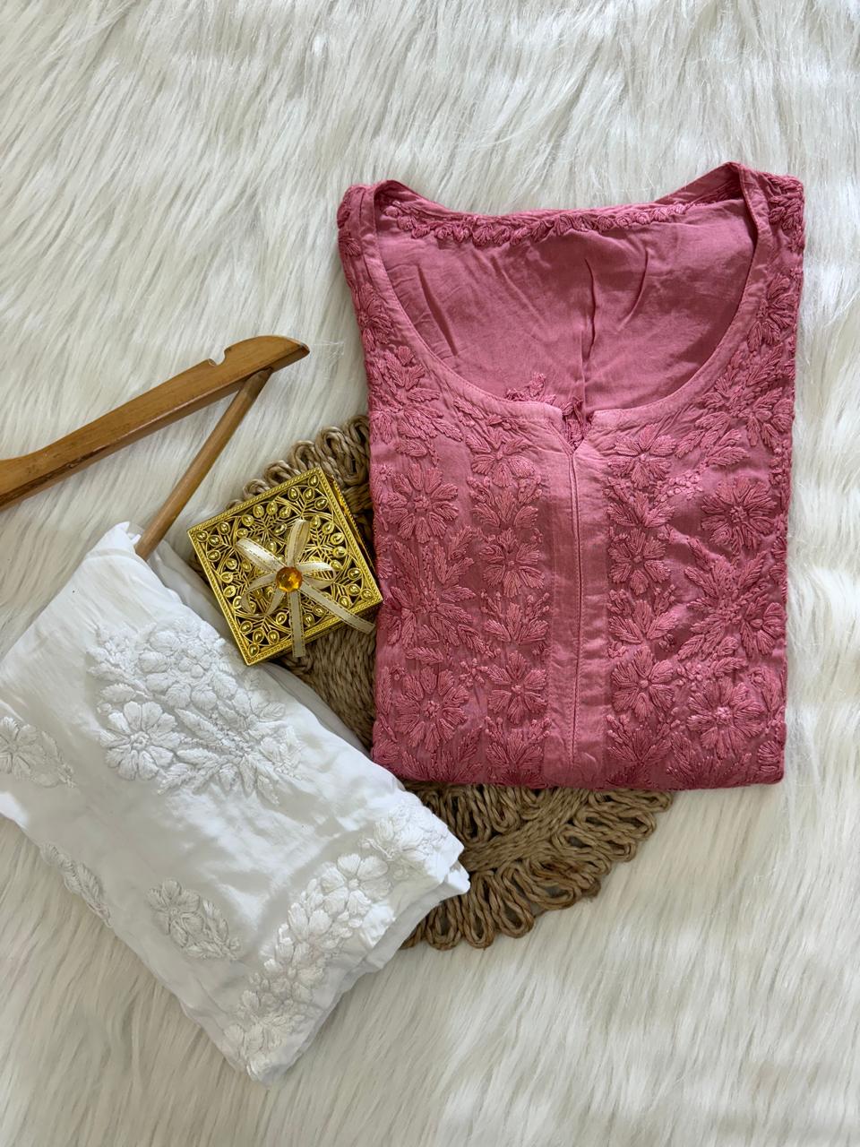 Modal Cotton Chikankari Kurta Bottom Set