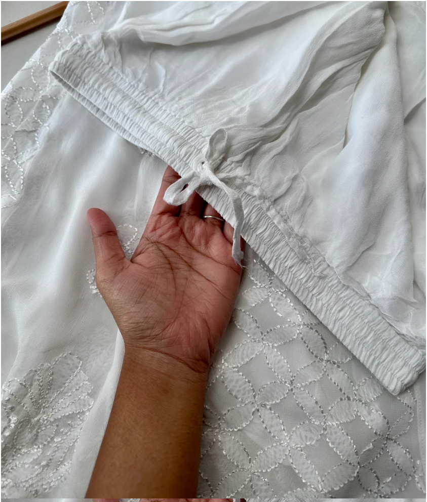 White Handcrafted pure Georgette Sharara