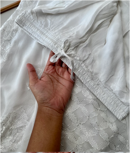 White Handcrafted pure Georgette Sharara