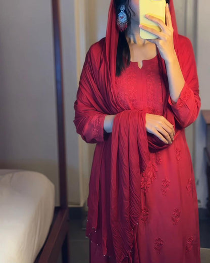 Aayat Best Seller Saiee Red Chikankari Kurta Bottom Set