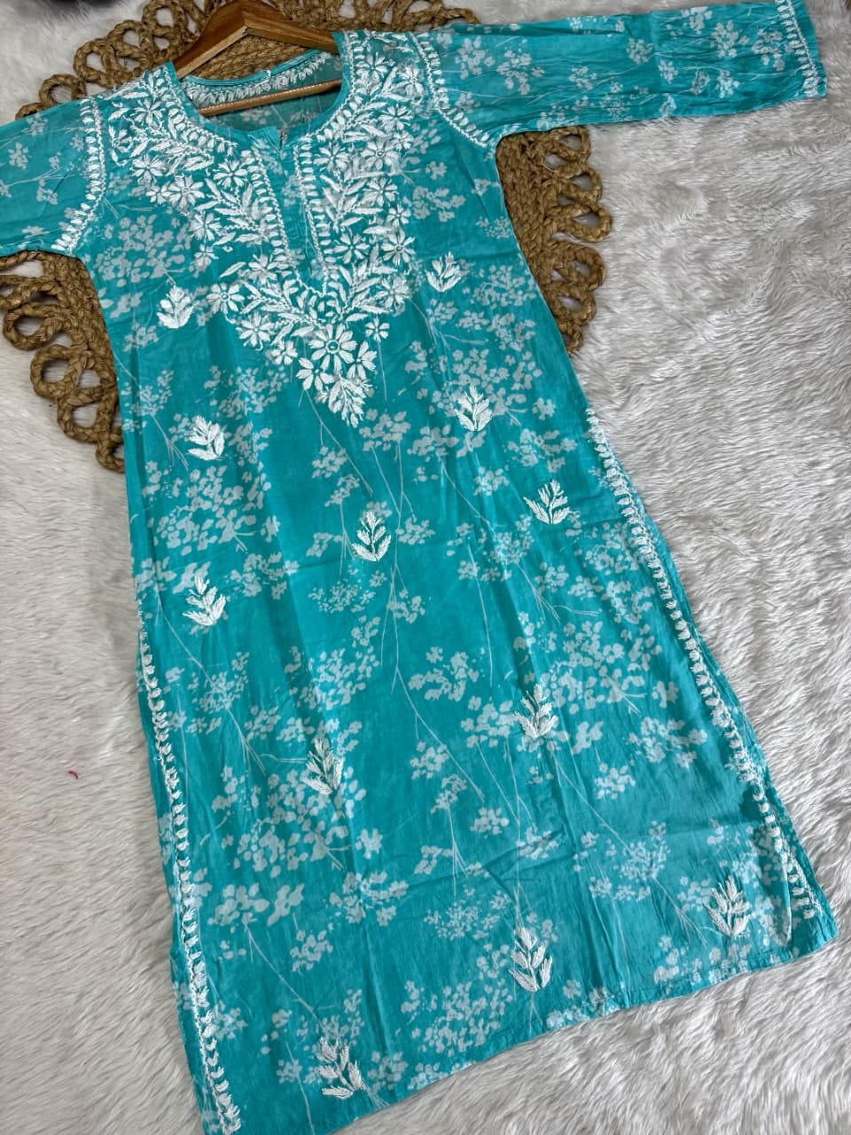 Farhaa Floral Long MulMul  Cotton kurta