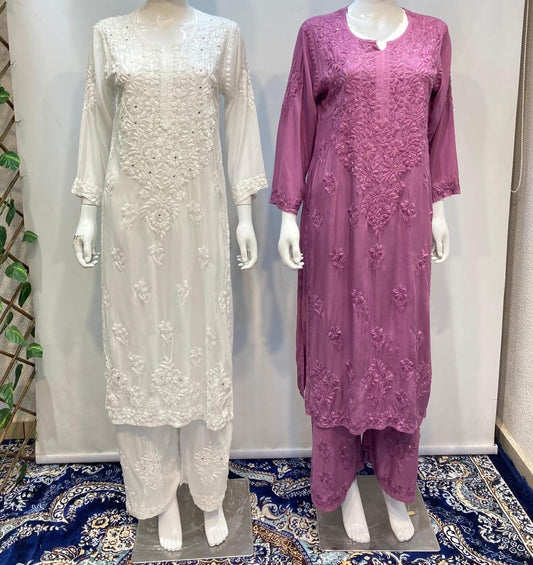 Jiya Mukaish Embellished Pure Modal Cotton Chikankari Set