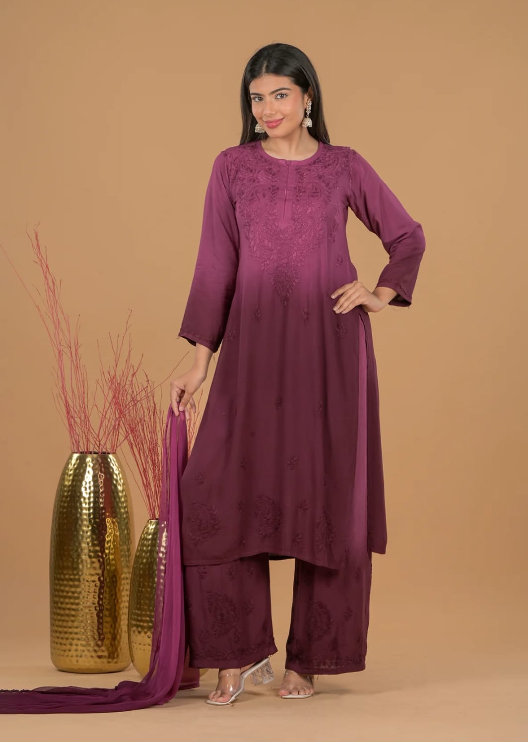 Sarah Ombre Soft Reyon Chikankari set