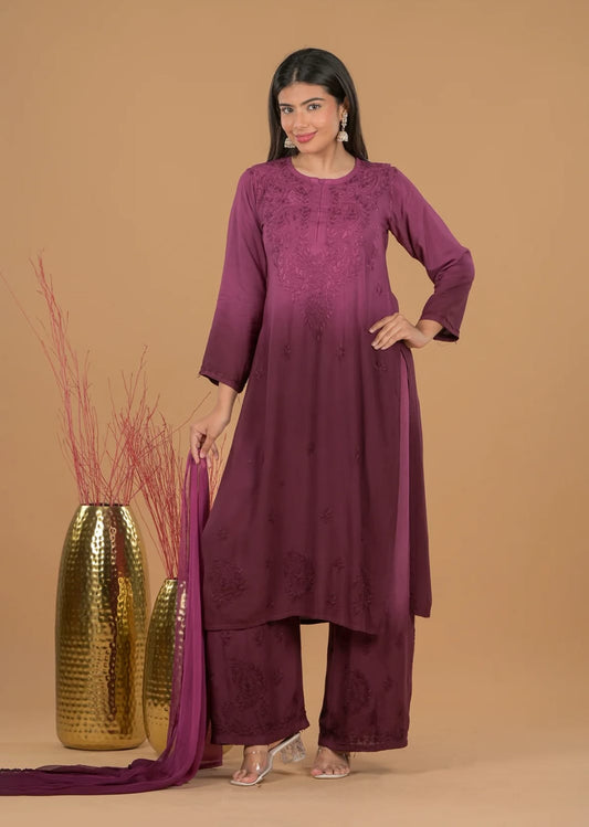 Sarah Ombre Soft Reyon Chikankari set