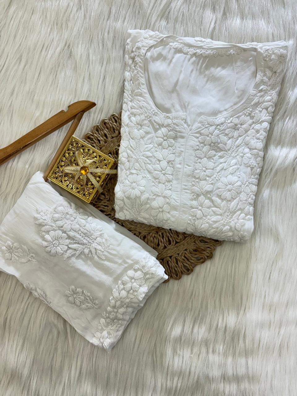 Modal Cotton Chikankari Kurta Bottom Set