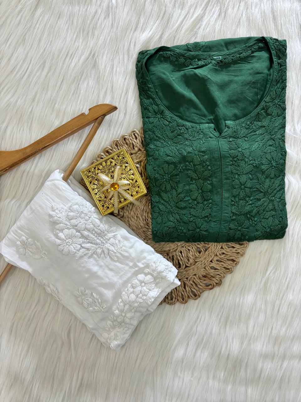 Modal Cotton Chikankari Kurta Bottom Set