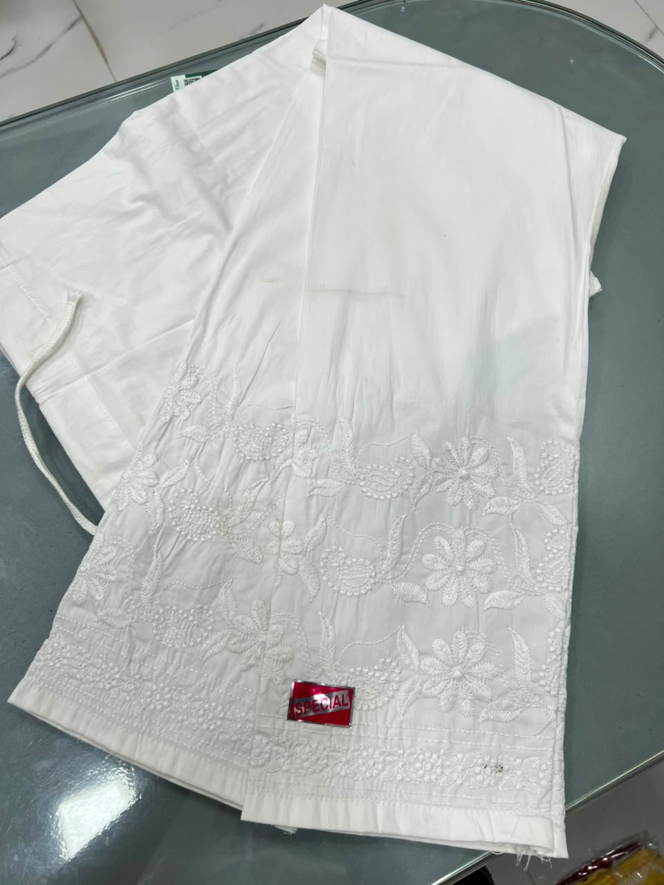 White Machine Embroidered Chikankari Pant