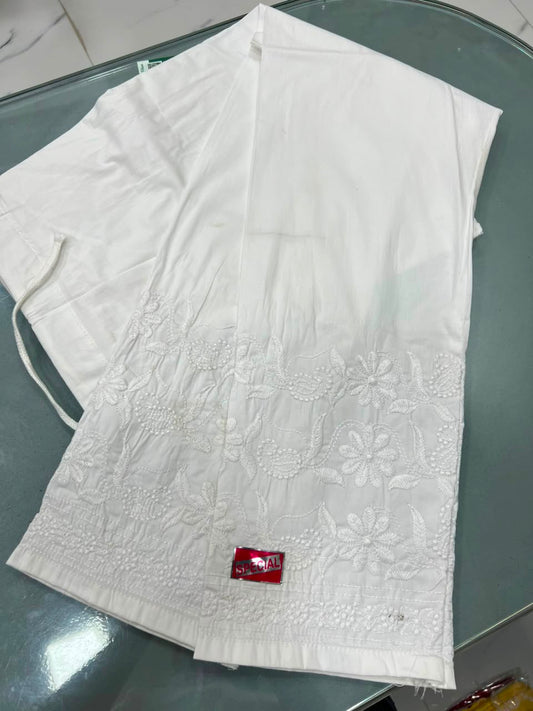 White Machine Embroidered Chikankari Pant