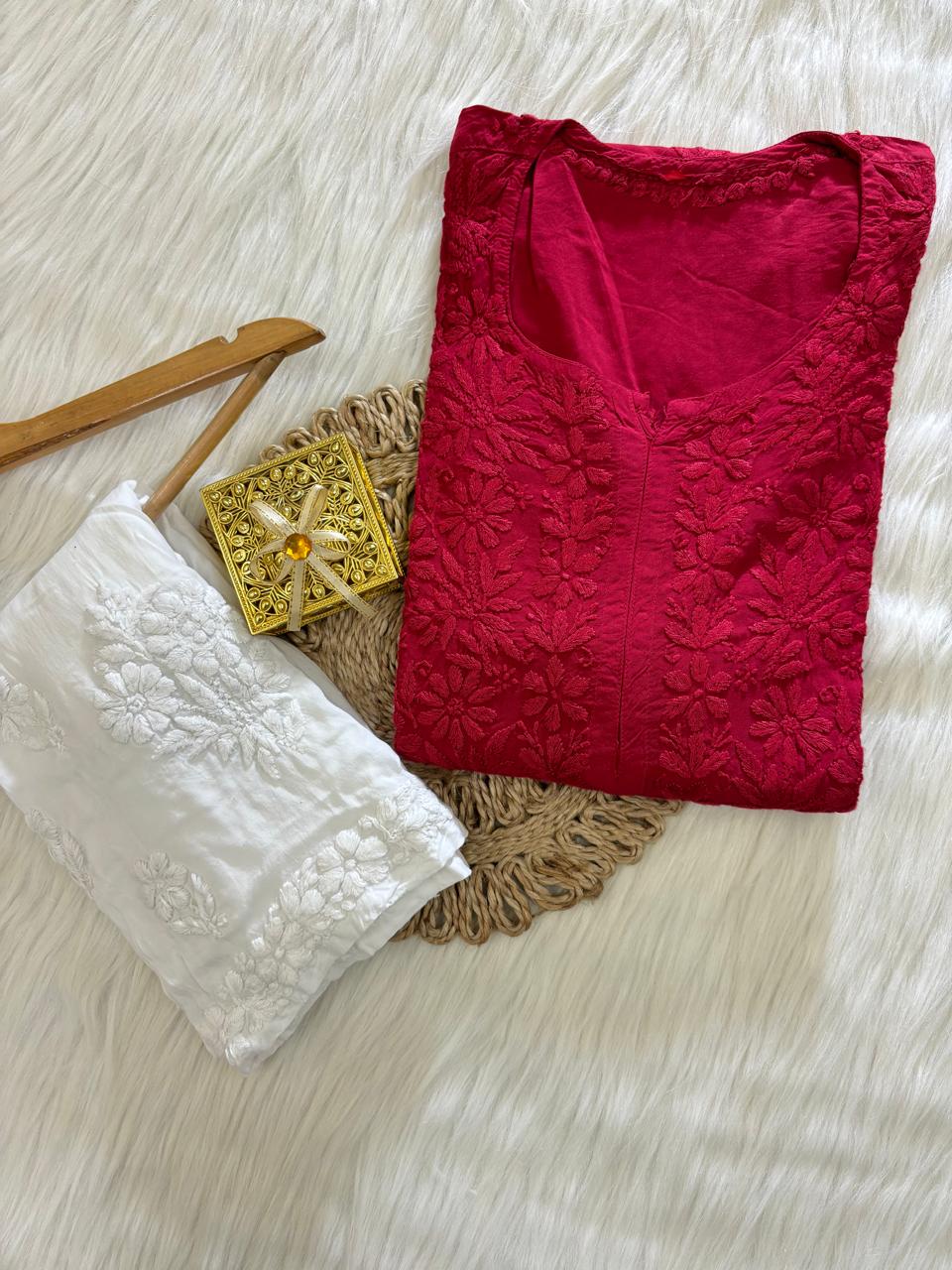 Modal Cotton Chikankari Kurta Bottom Set