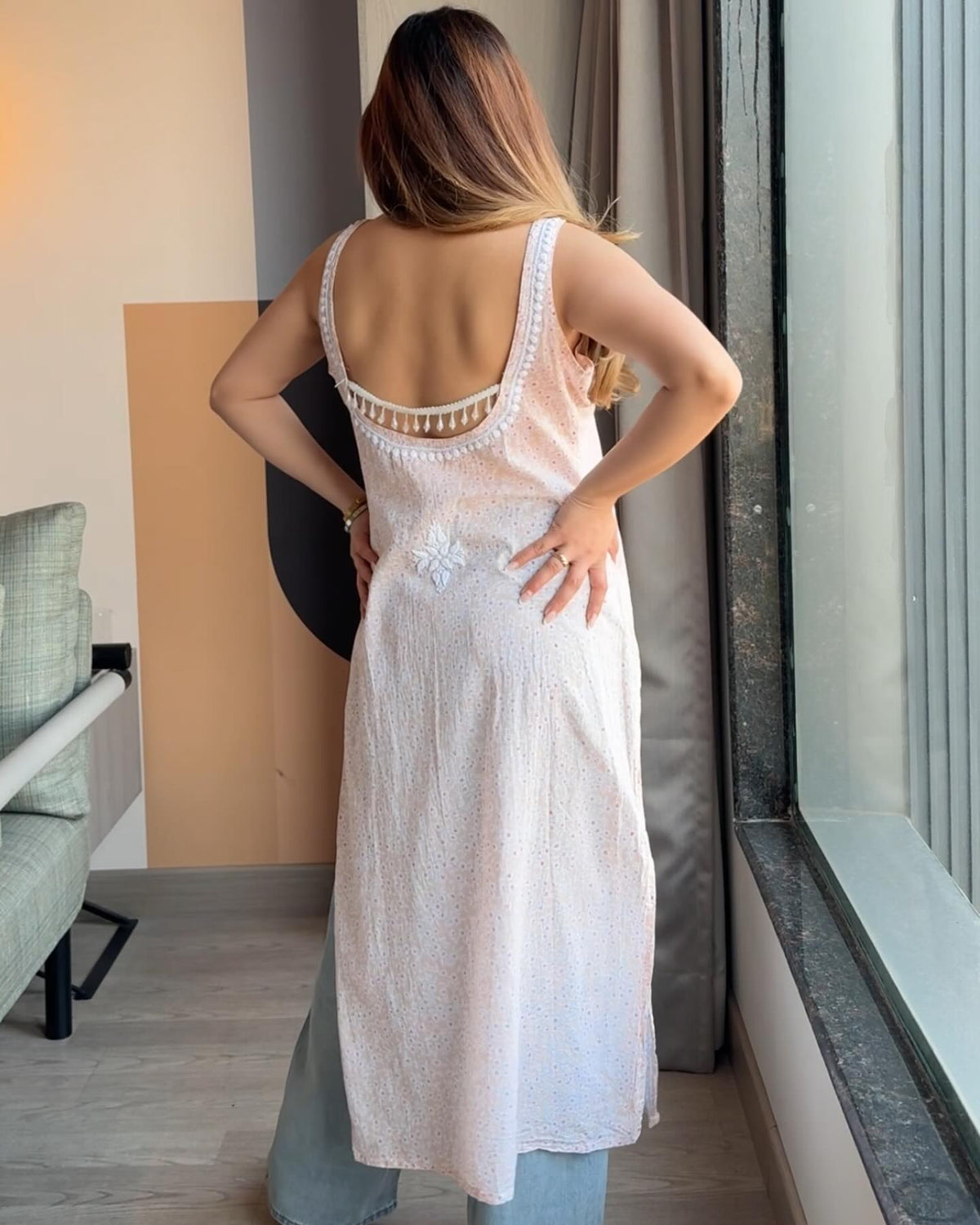 Backless Chikankari Long Kurti