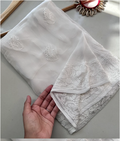 White Chand Jaal georgette Chikankari plazoo