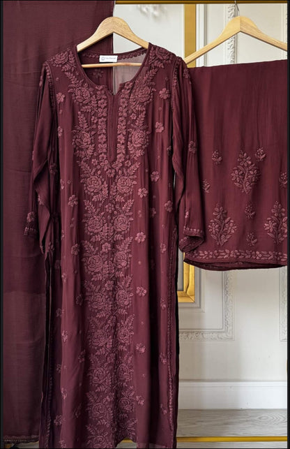 Rose Panel Viscose Georgette 3D Handembroidred Suit Set