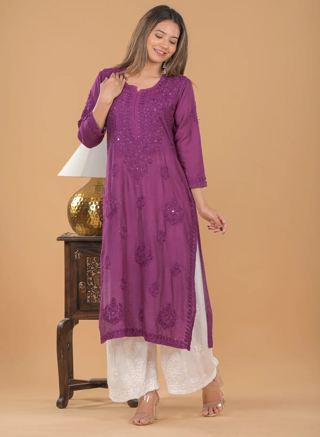 Aayat Chanderi Silk Mukaish Embellished Long Kurti