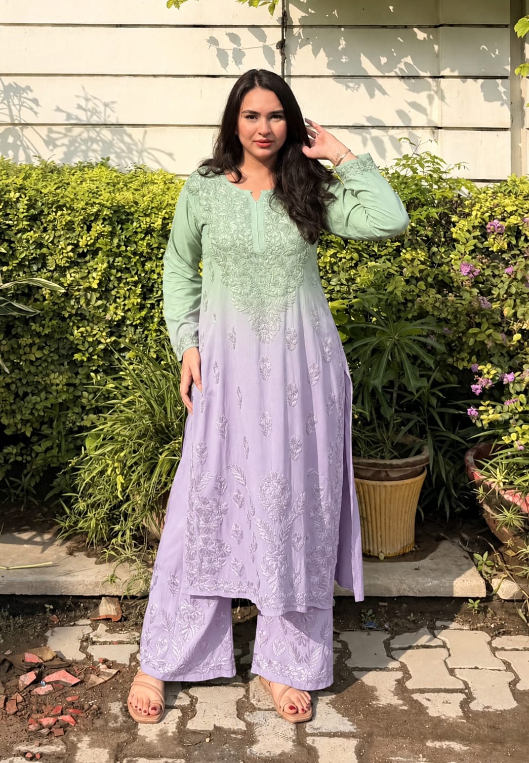 Aakriti Dual Shade Pure Modal Cotton Pastel Chikankari Set