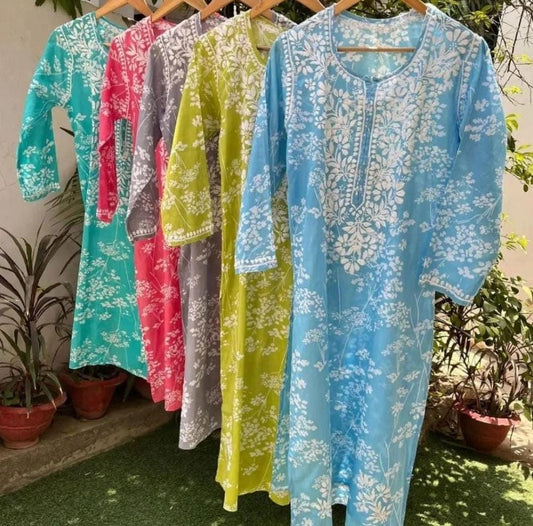 Best Seller Mulmul Cotton Long Chikankari kurti